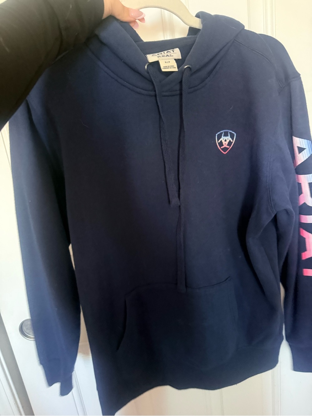 Ariat Navy Pullover Hoodie with Pink Accent Logo